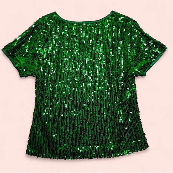 XL Green Sequin Sparkly Top Blouse Anna-Kaci Holiday Christmas Party Glam - Picture 3 of 9